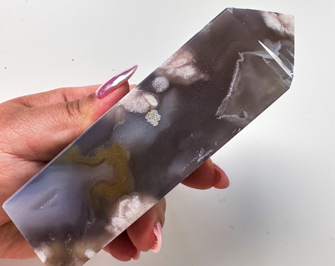 Black Flower agate crystal tower (NT) |flower agate home decoration | flower agate specimen  | unique gift| anniversary gift