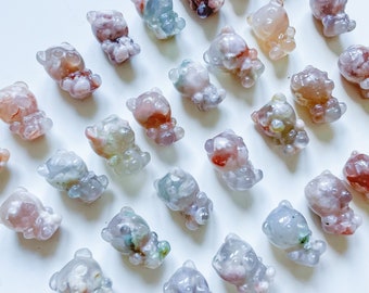 flower agate teddy bear mini cute crystal carving