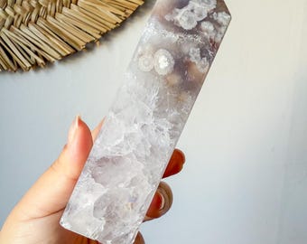 Premium ice  Black amethyst  flower agate crystal tower healing crystal home decor