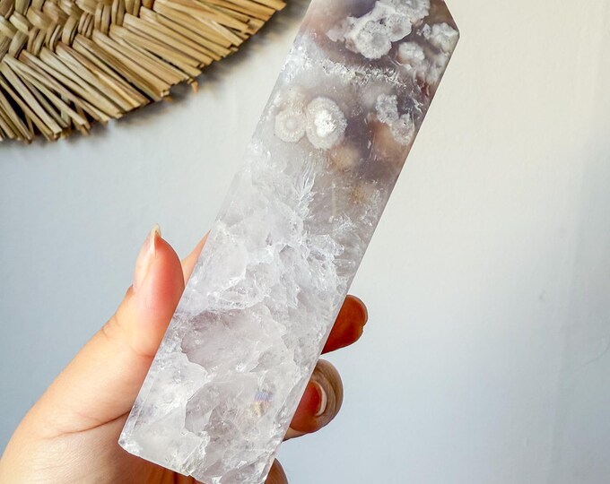 Premium ice  Black amethyst  flower agate crystal tower healing crystal home decor