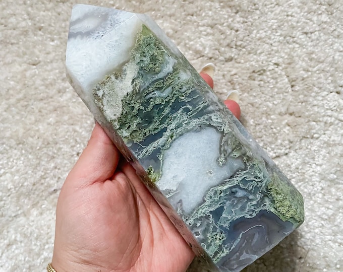 Moss agate crystal tower | moss agate home decoration | moss agate ornament | healing crystal | birthstone gifts| wedding anniversary gift