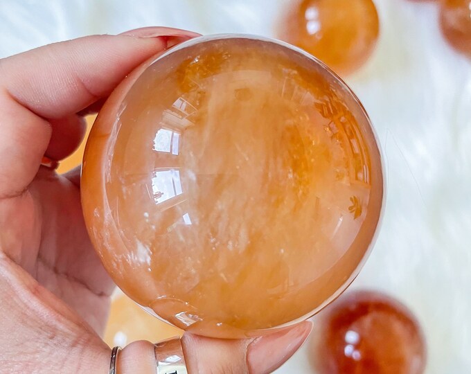 Honey calcite crystal sphere healing crystal home decor