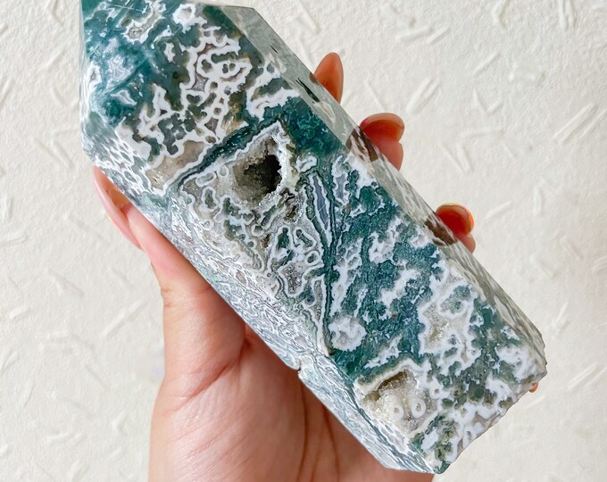 Moss agate crystal tower | moss agate home decoration | moss agate ornament | healing crystal | birthstone gifts| wedding anniversary gift