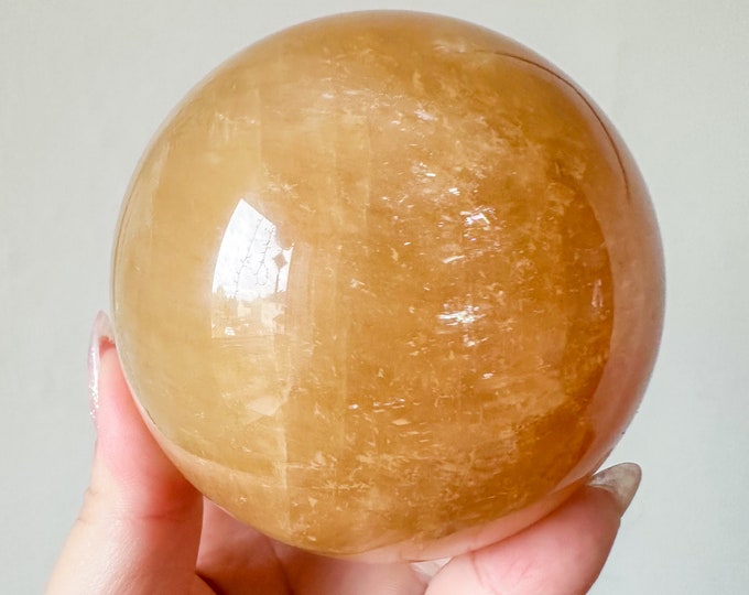 Honey calcite crystal sphere healing crystal home decor