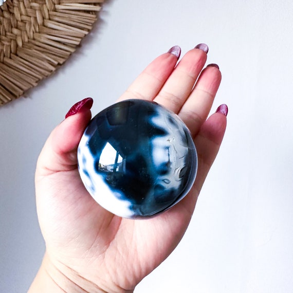 Large Orca Agate Free Form Flame Carving Madagascar Blue Agate Natural