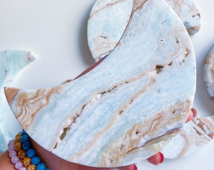 Caribbean calcite large crystal moon hand carving healing crystal healing journey home decoration