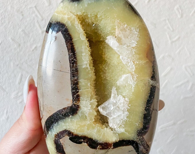 Septarian with clear calcite crystal Freeform healing crystal home decor
