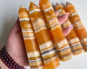 Orange calcite crystal tower|tall crystal wand healing crystal healing journey home decoration