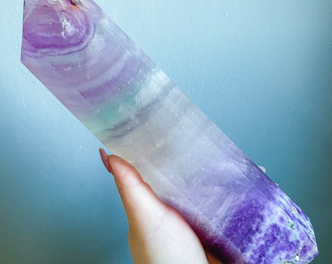 Druzy Lavender silky Fluorite crystal tower, purple fluorite tower,fluorite crystal point, rare crystal tower,crystal home decoration