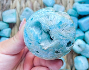 Blue aragonite crystal sphere healing crystal home decor