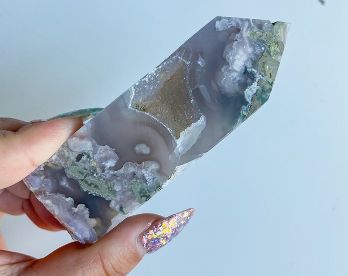 Druzy flower agate geode Crystal tower pink flower agate crystal tower healing crystal home decor