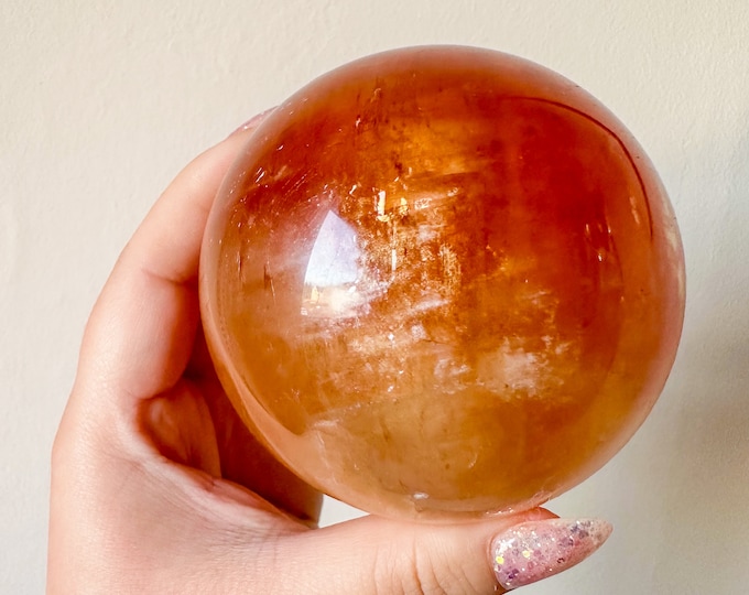 Honey calcite crystal sphere healing crystal home decor