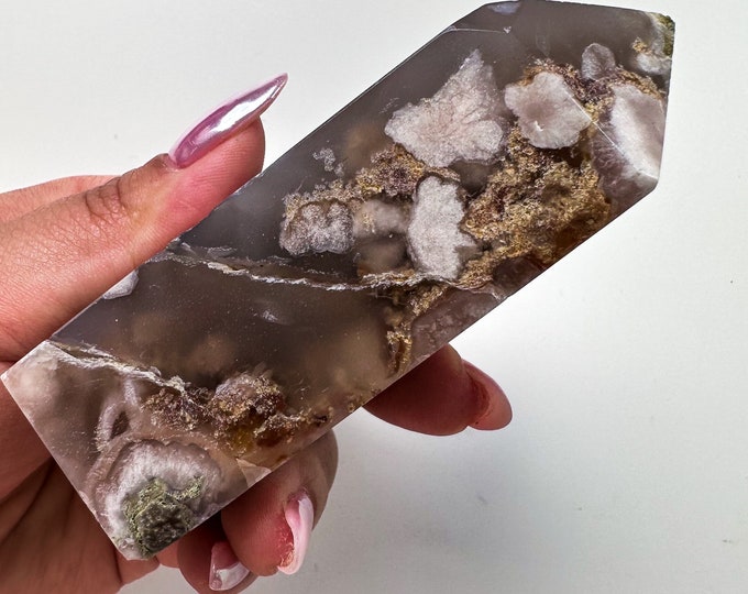 Black Flower agate crystal tower (NT) |flower agate home decoration | flower agate specimen  | unique gift| anniversary gift