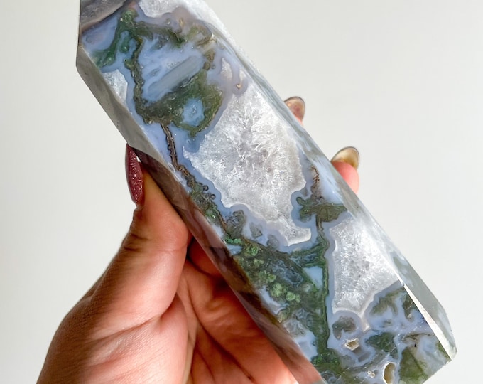 Moss agate crystal tower | moss agate home decoration | moss agate ornament | healing crystal | birthstone gifts| wedding anniversary gift
