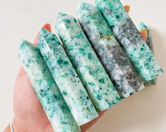 Chrysocolla quartz Crystal tower point healing crystal home decoration