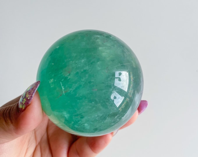 Green fluorite crystal sphere healing crystal home decor