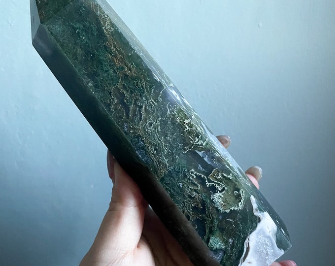 Moss agate crystal tower | moss agate home decoration | moss agate ornament | healing crystal | birthstone gifts| wedding anniversary gift