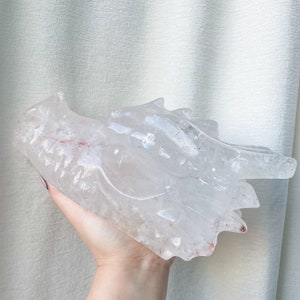 XXXL dragon head natural clear quartz with fire quartz and golden healer crystal ornament home decoration