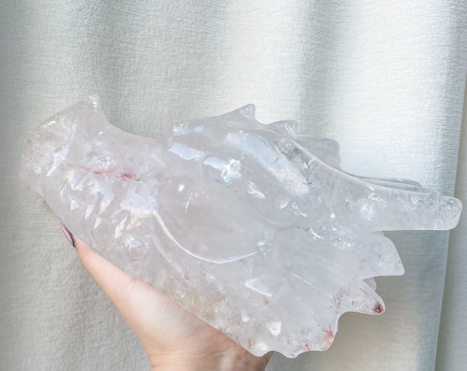 XXXL dragon head natural clear quartz with fire quartz and golden healer crystal ornament home decoration