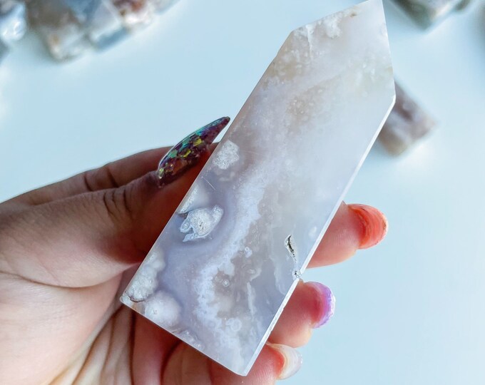 Druzy flower agate geode Crystal tower pink flower agate crystal tower healing crystal home decor
