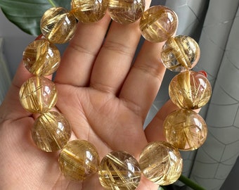 Pulsera de cuarzo rutilado dorado premium / pulsera de cristal fino de gama alta / pulsera de piedras preciosas