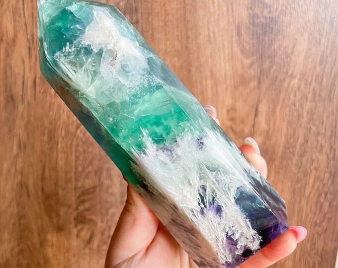 Fluorite crystal towers healing crystal home decoration | premium snowflake fluorite crystal tower