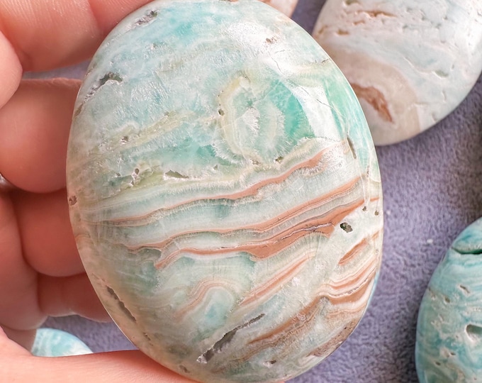 Reiki Healing Blue aragonite palm stone- Throat chakra& root chakra Healing crystal