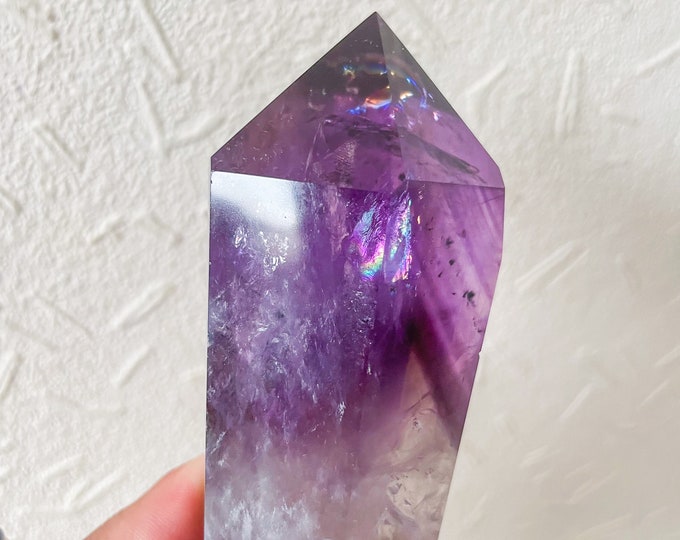 amethyst Crystal  tower phantom amethyst point ｜high grade phantom amethyst with large rainbow crystal tower healing crystal home decor