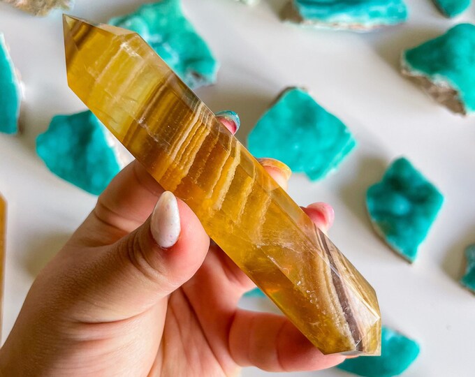 Natural yellow fluorite Double terminated crystal wand crystal healing crystal grid crystal magic home decoration meditation