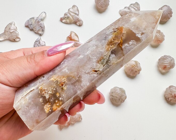 Premium pink flower agate (pk) Crystal tower | pink flower agate crystal tower healing crystal home decor |crystal gift |unique home decor|