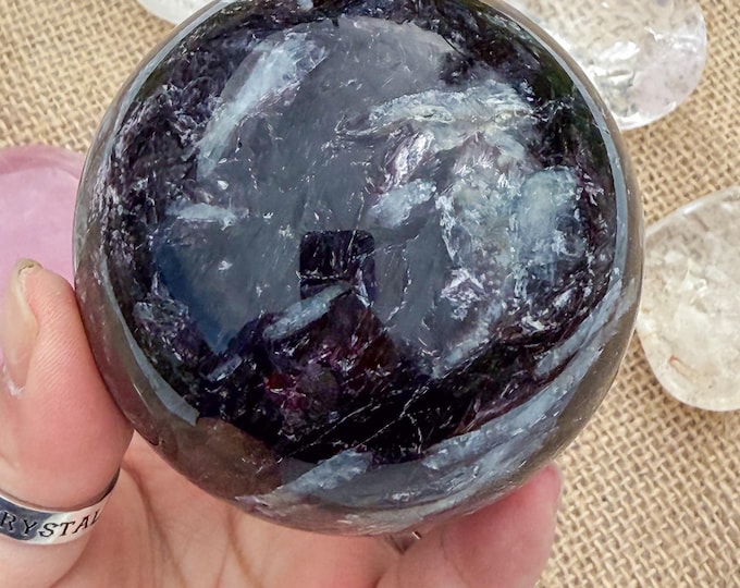 Aquamarine Crystal Sphere with pink tourmaline  Lepidolite,kyanite & Smoky Quartz | Natural Gemstone Sphere | Crystal Decor | Collector Gift