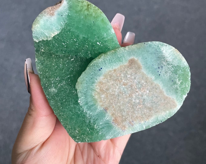 Green calcite with azurite rare crystal specimen | rare crystal heart