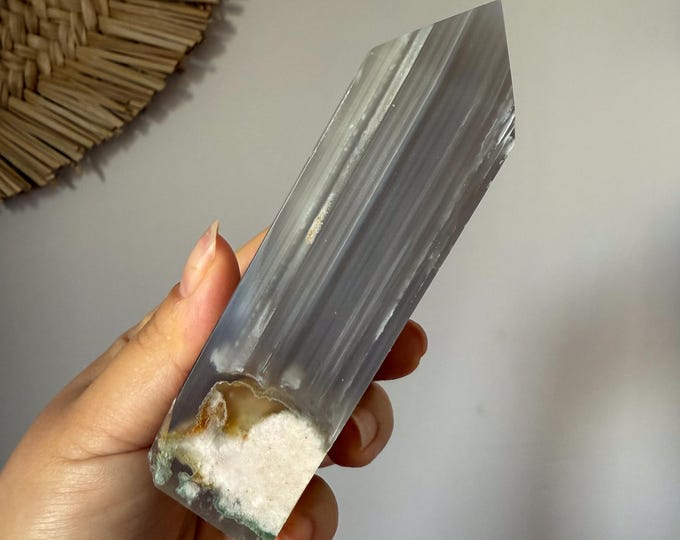 Premium Black flower agate crystal tower healing crystal home decor