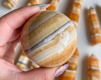 Orange Calcite crystal sphere healing crystal home decor