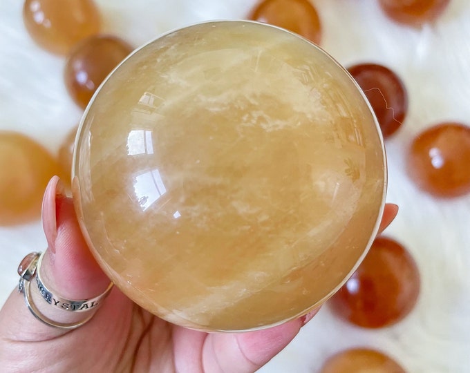 Honey calcite crystal sphere healing crystal home decor