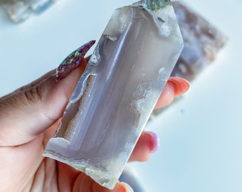 Druzy flower agate geode Crystal tower pink flower agate crystal tower healing crystal home decor