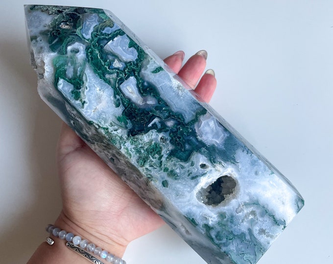 Moss agate crystal tower | moss agate home decoration | moss agate ornament | healing crystal | birthstone gifts| wedding anniversary gift