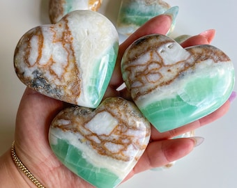 green calcite crystal heart healing crystal self-love journey home decoration