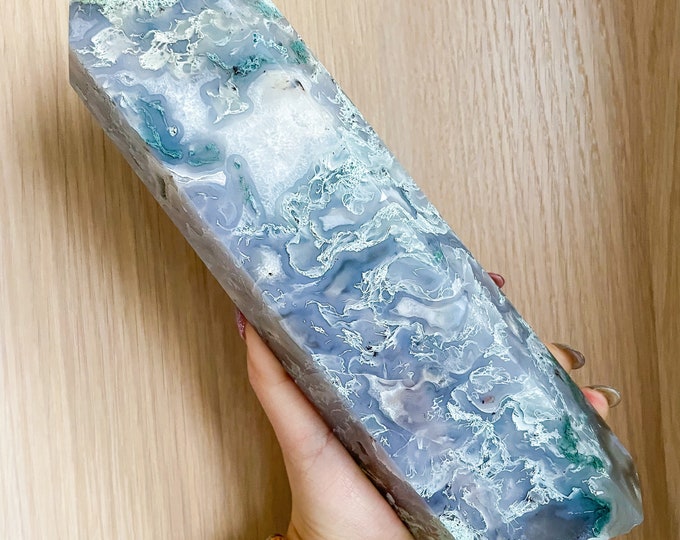 Moss agate crystal tower | moss agate home decoration | moss agate ornament | healing crystal | birthstone gifts| wedding anniversary gift