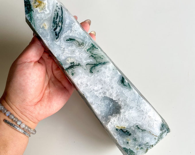 Moss agate crystal tower | moss agate home decoration | moss agate ornament | healing crystal | birthstone gifts| wedding anniversary gift