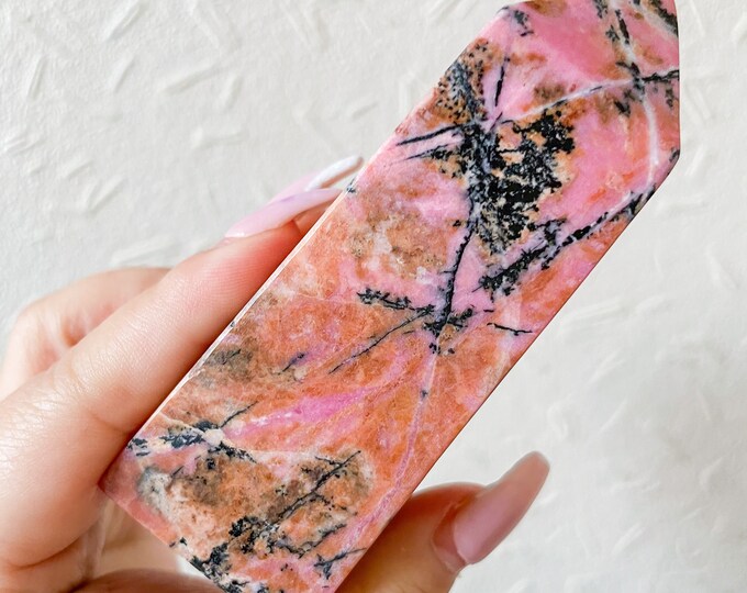 Rhodonite crystal tower chunky crystal tower healing crystal healing journey home decoration