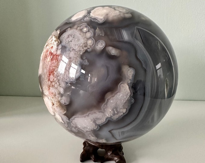 XXL Black Flower agate crystal sphere | premium flower agate crystal sphere | Luxury crystal home decor | unique gift | Statement crystal