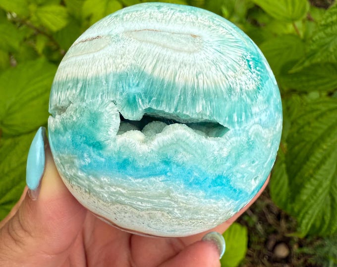 Blue aragonite crystal sphere healing crystal home decor