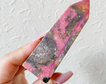 Rhodonite crystal tower chunky crystal tower healing crystal healing journey home decoration