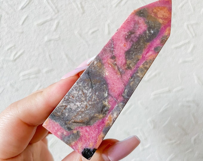 Rhodonite crystal tower chunky crystal tower healing crystal healing journey home decoration