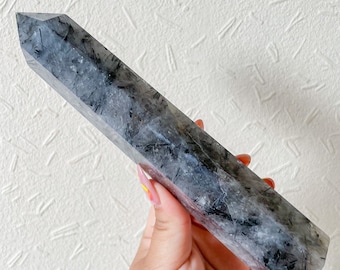 Tourmalated quartz crystal tower  healing crystal home decor