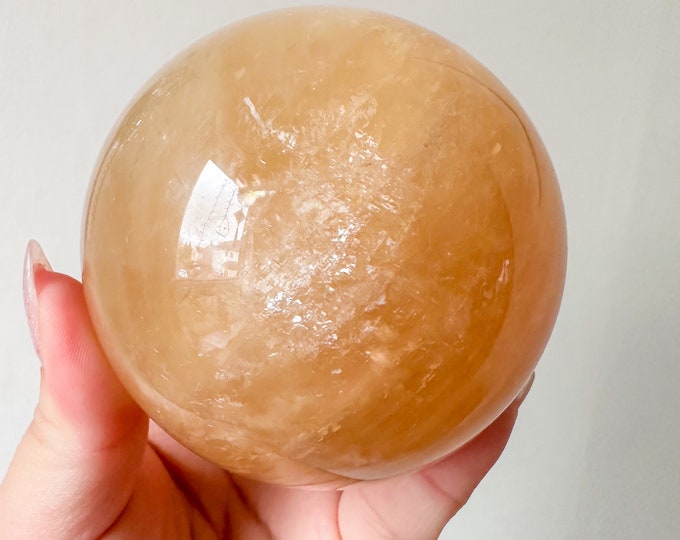 Honey calcite crystal sphere healing crystal home decor