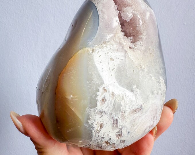 Large Pink amethyst Druzy flower agate free form natural crystal ornament home decoration