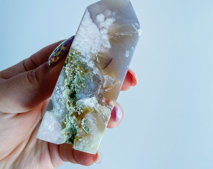 Druzy flower agate geode Crystal tower pink flower agate crystal tower healing crystal home decor