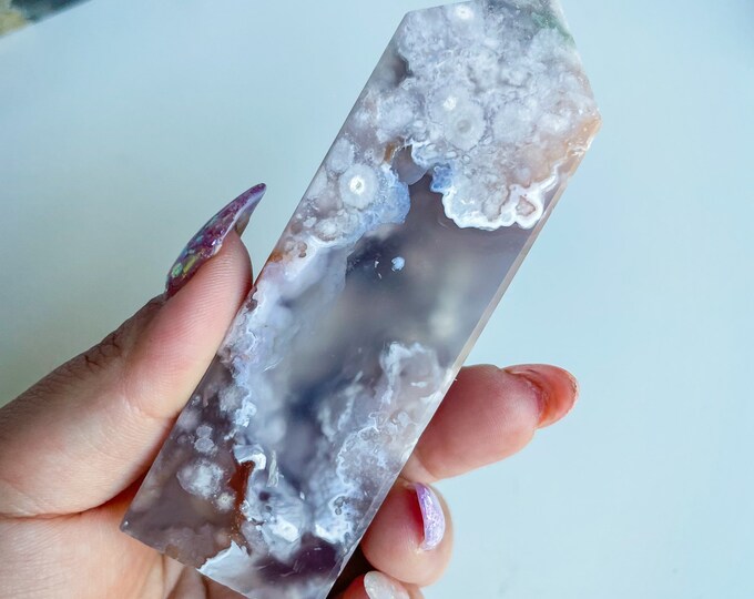 Druzy flower agate geode Crystal tower pink flower agate crystal tower healing crystal home decor